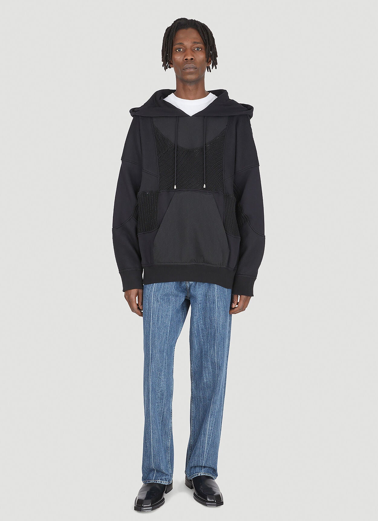 Up-cycled Monochromatic Hooded Sweatshirt in Black
