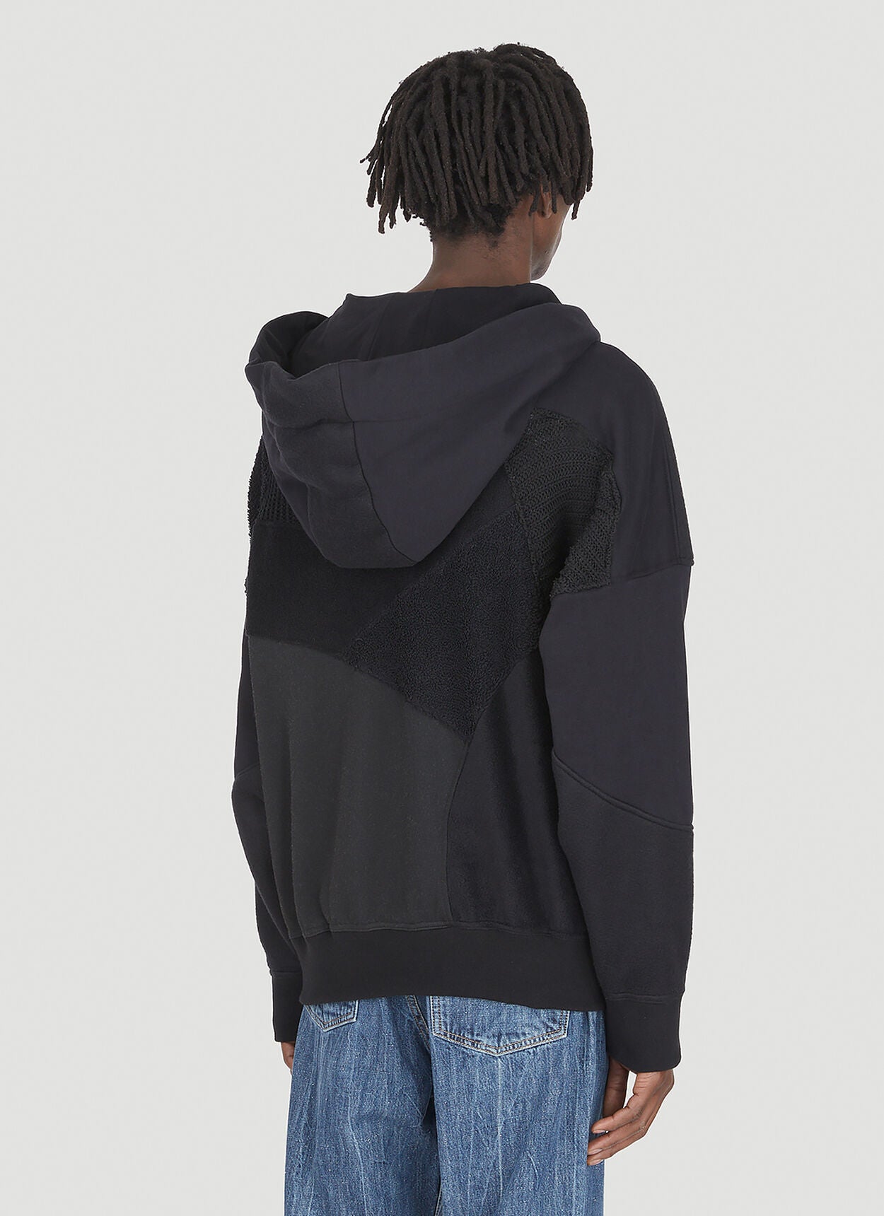 Up-cycled Monochromatic Hooded Sweatshirt in Black