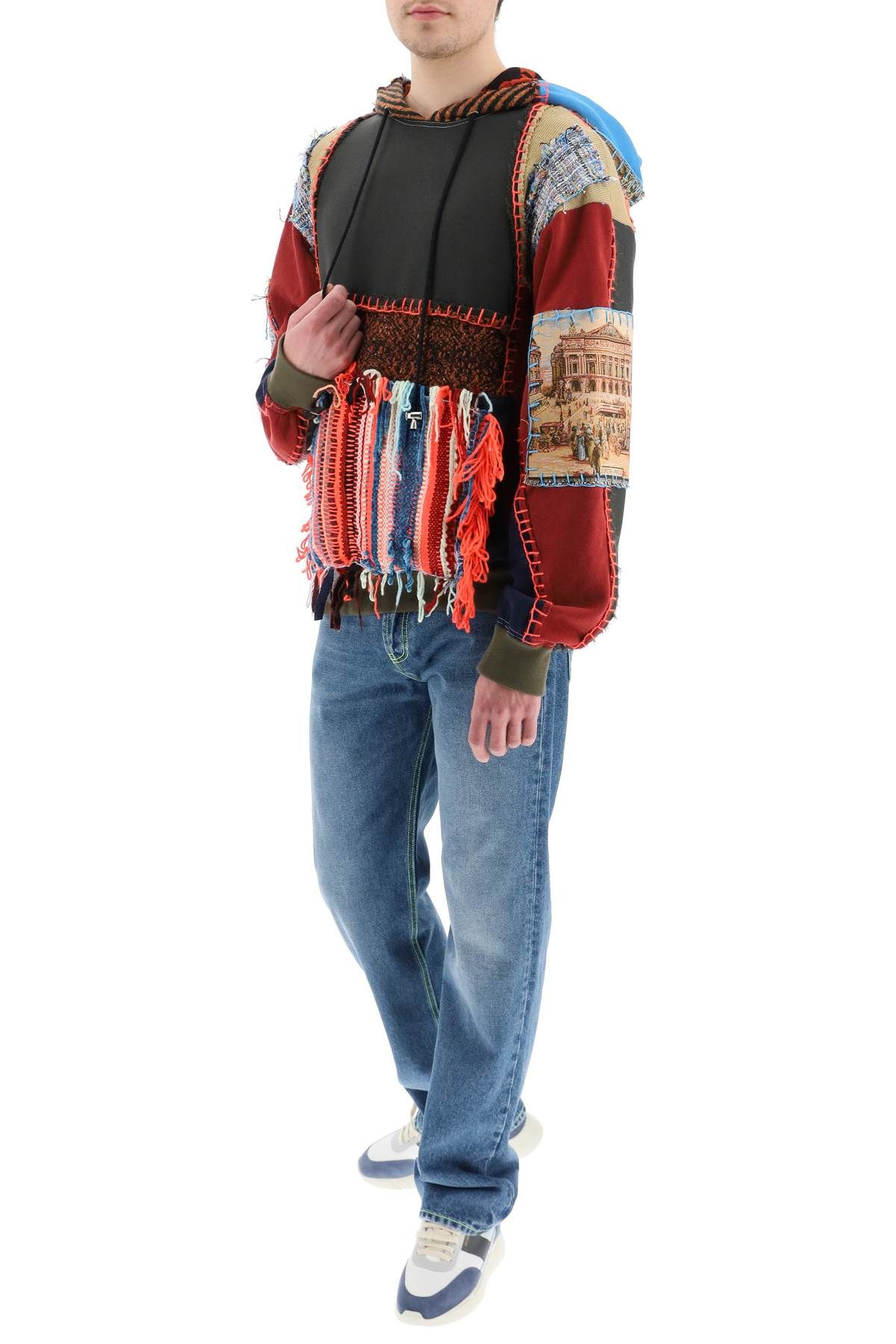 Multicolor Patchwork Hoodie In Pink