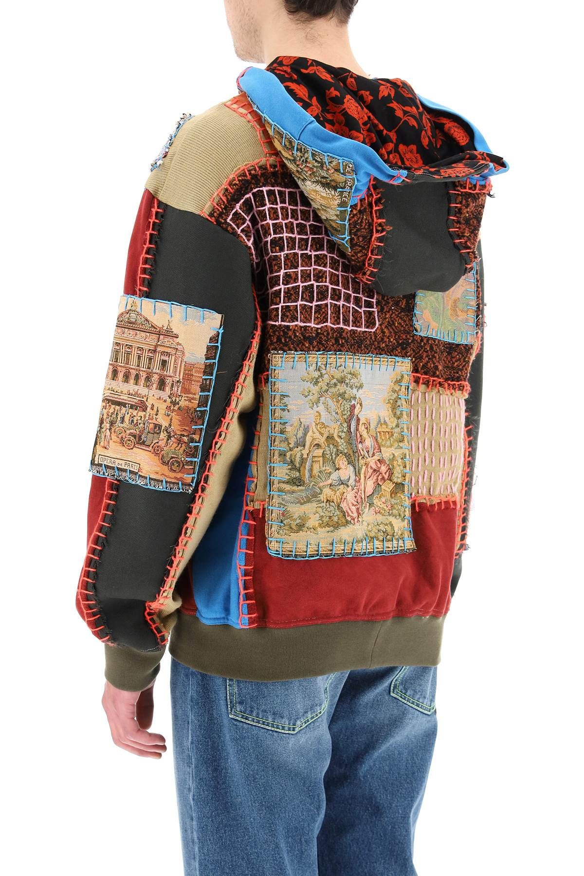 Multicolor Patchwork Hoodie In Pink