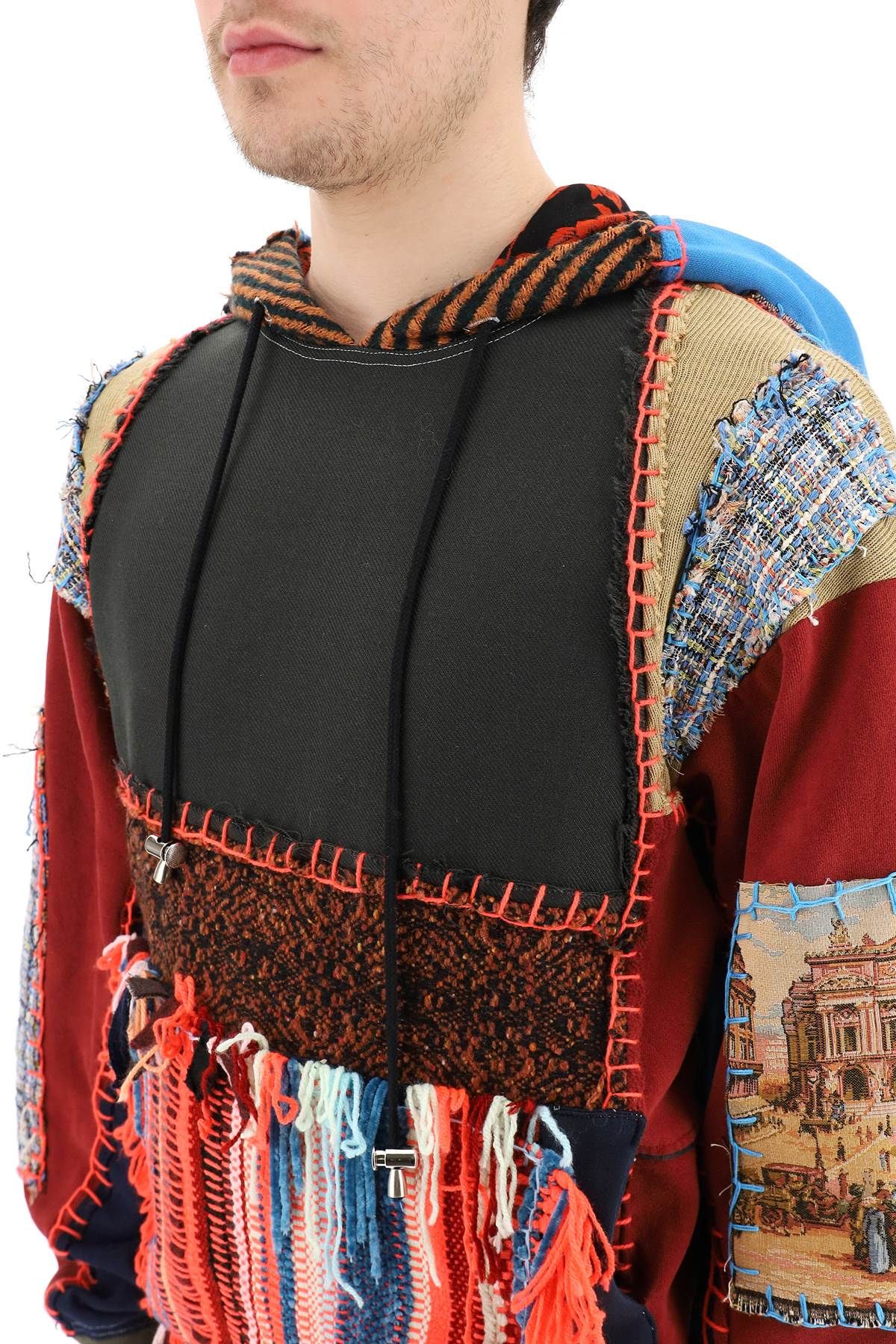 Multicolor Patchwork Hoodie In Pink