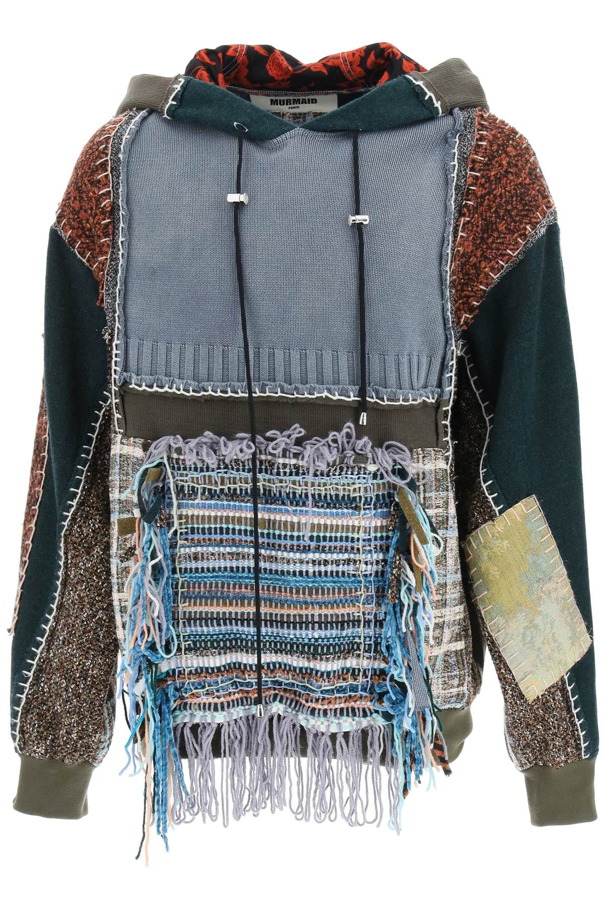 Multicolor Patchwork Hoodie In Green