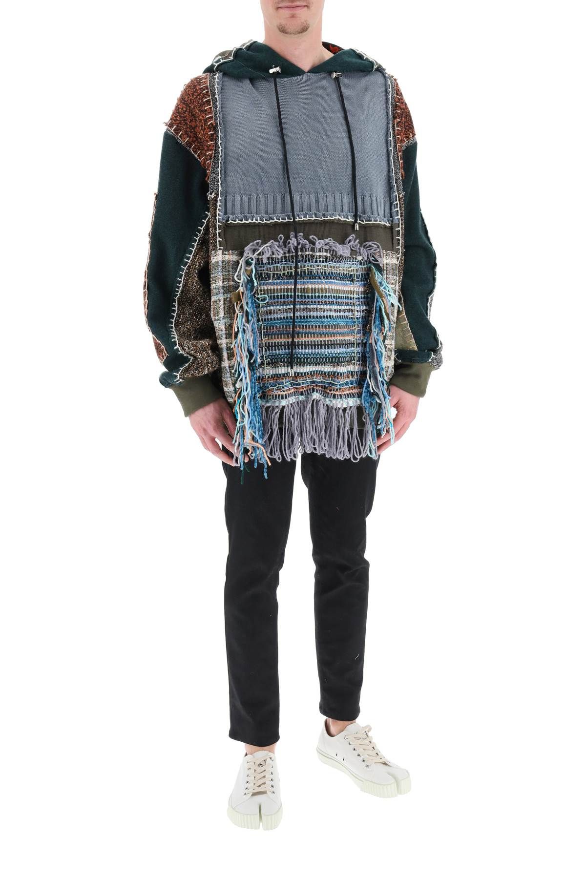 Multicolor Patchwork Hoodie In Green
