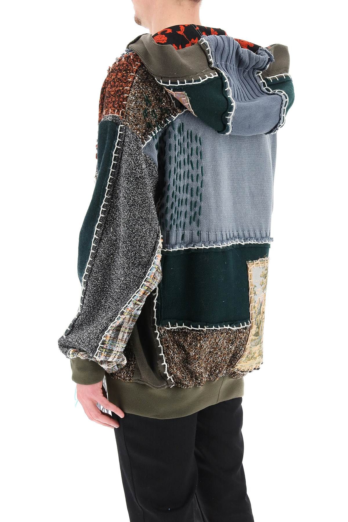 Multicolor Patchwork Hoodie In Green