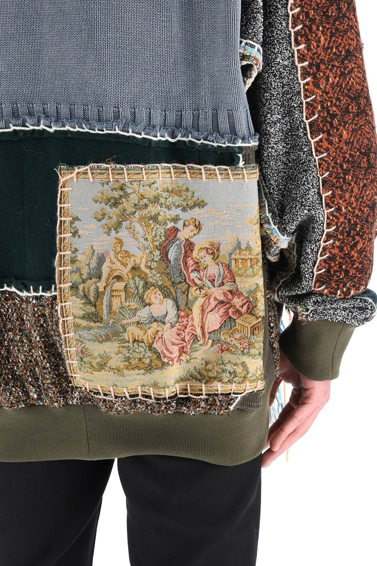 Multicolor Patchwork Hoodie In Green