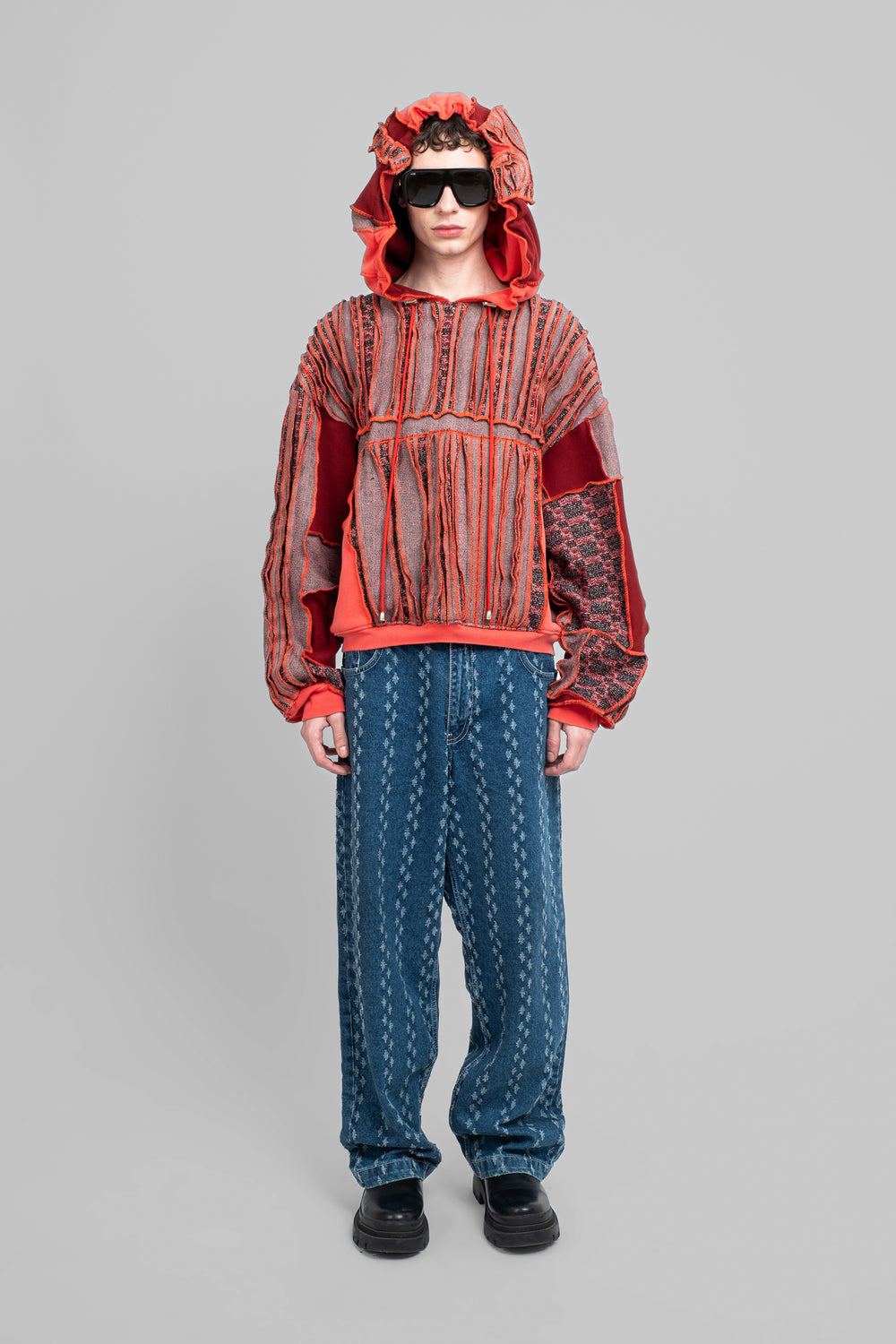 Patchwork Hoodie In Red