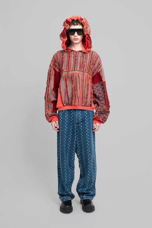 Patchwork Hoodie In Red