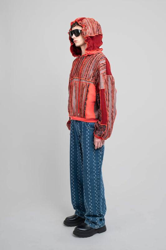Patchwork Hoodie In Red