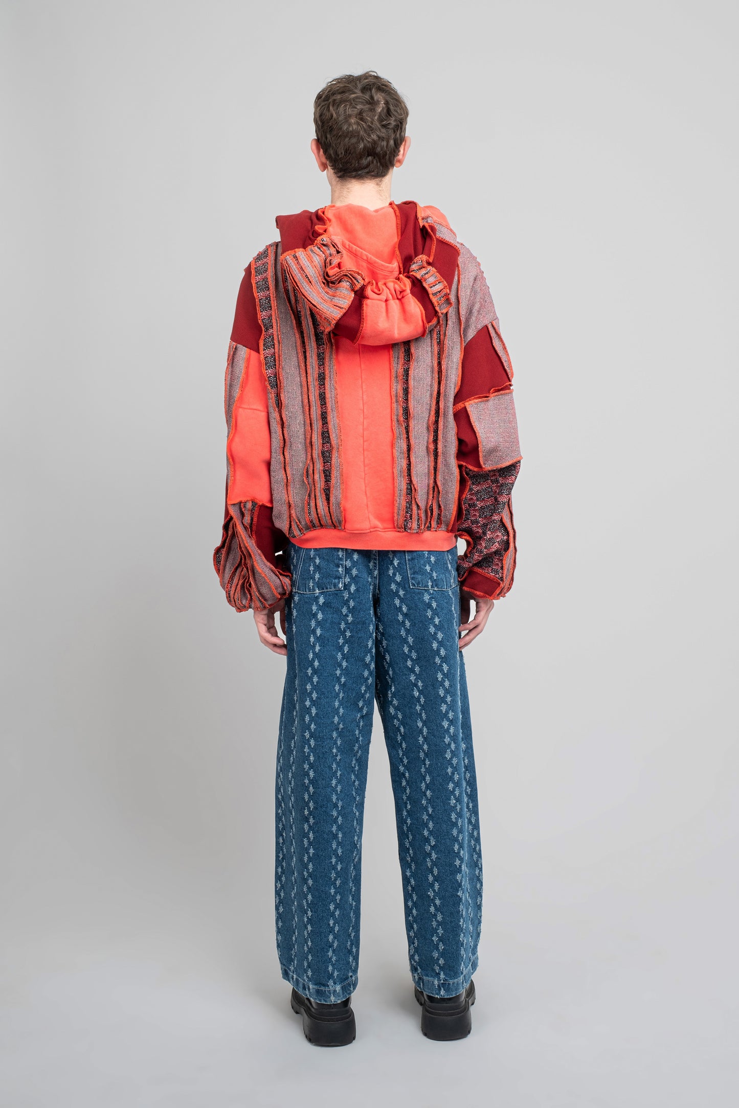 Patchwork Hoodie In Red