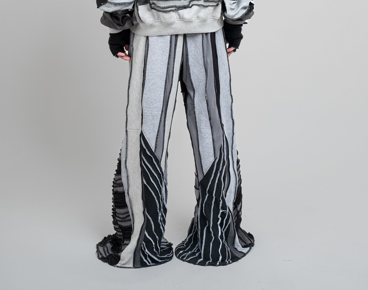 Multi Paneled Flared Pants in Grey