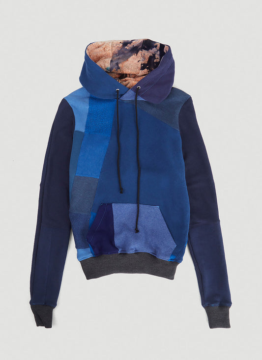 Monochromatic Deconstructed Panelled Hoodie in Blue