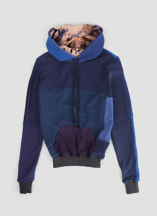 Monochromatic Deconstructed Panelled Hoodie in Blue