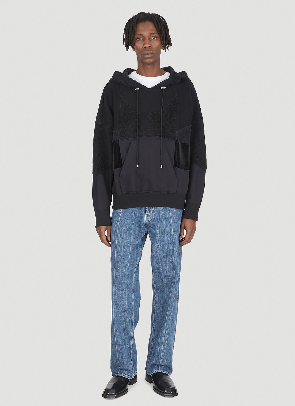 Up-cycled Monochromatic Hooded Sweatshirt in Black