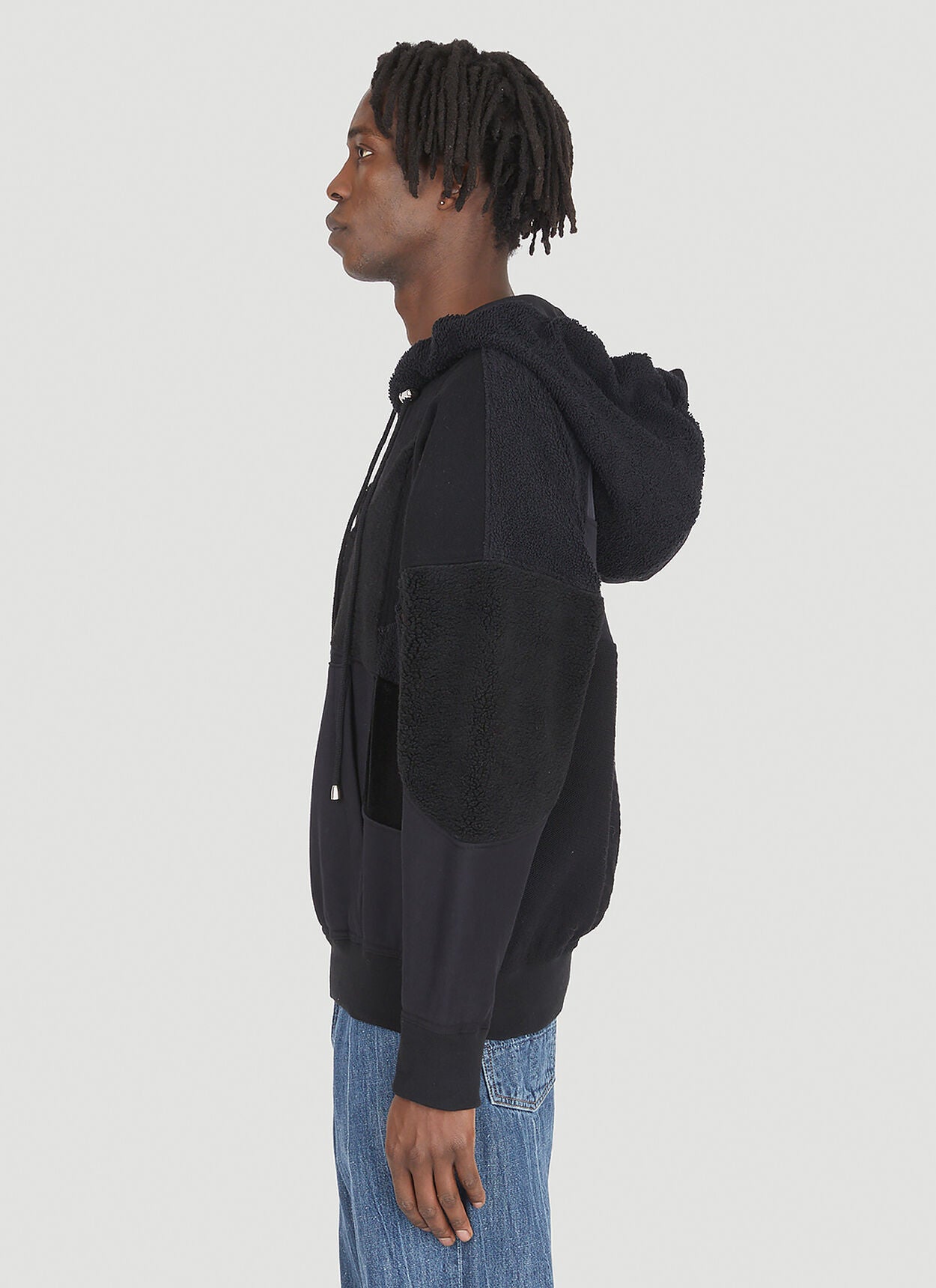Up-cycled Monochromatic Hooded Sweatshirt in Black