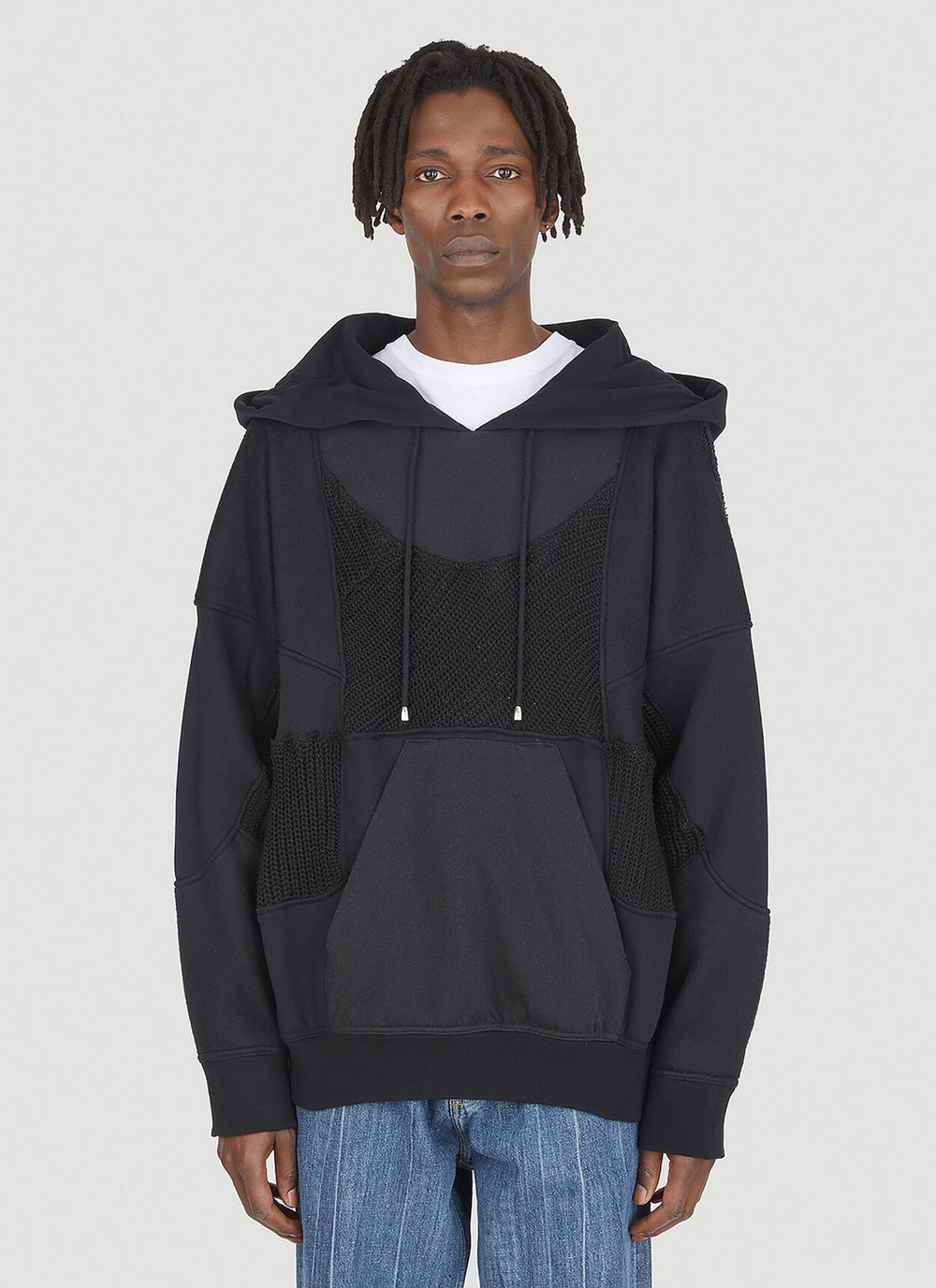 Up-cycled Monochromatic Hooded Sweatshirt in Black