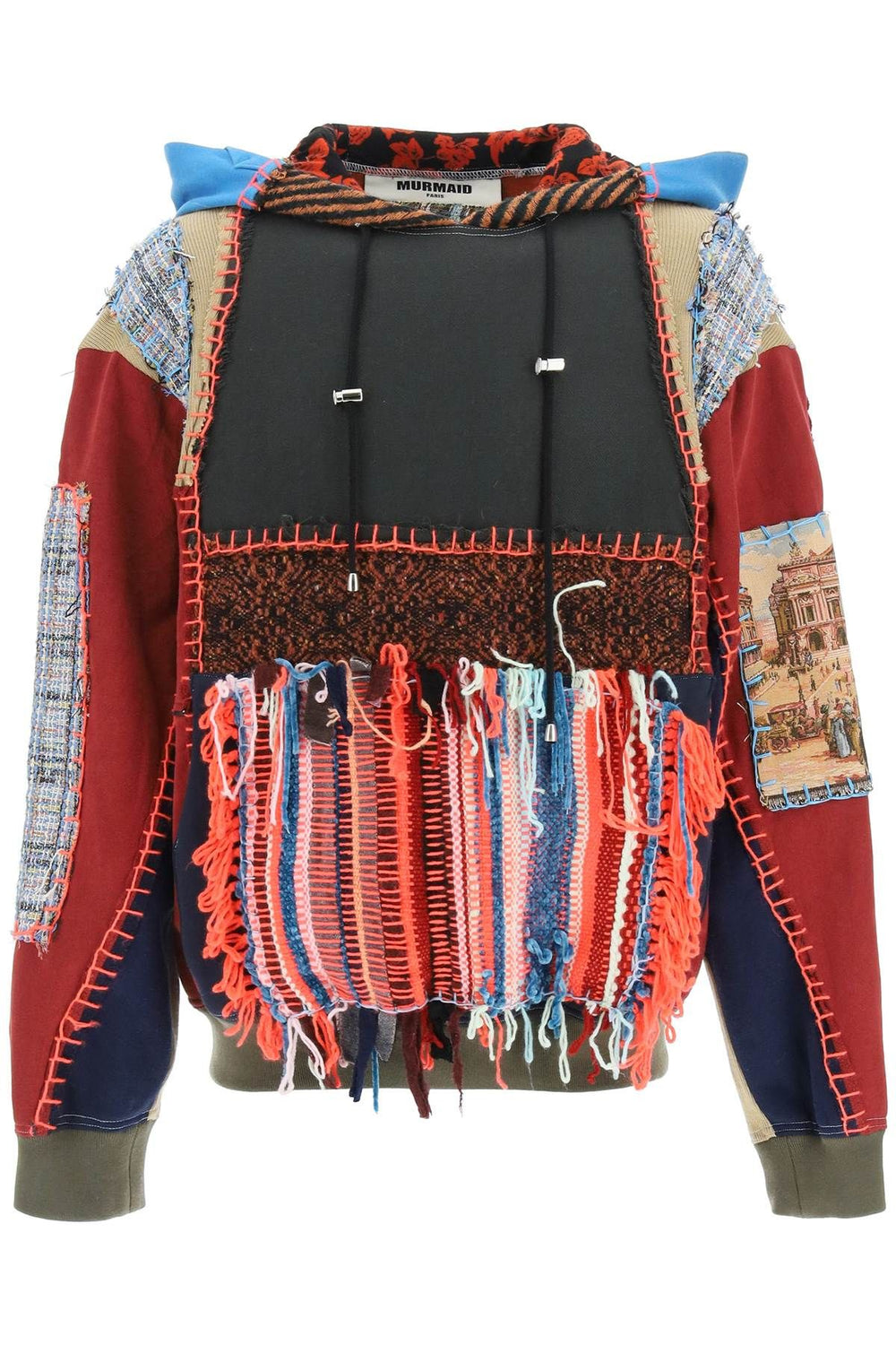 Multicolor Patchwork Hoodie In Pink