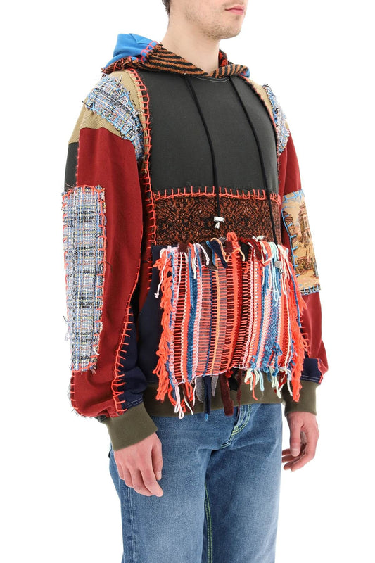 Multicolor Patchwork Hoodie In Pink