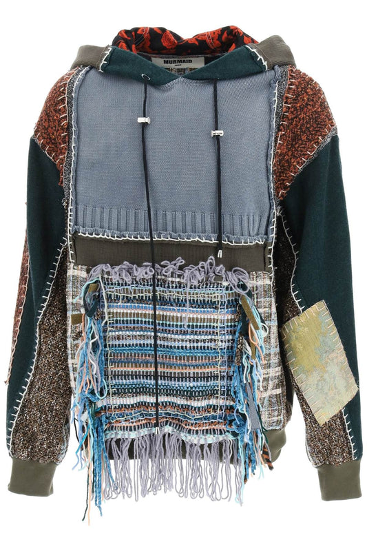 Multicolor Patchwork Hoodie In Green