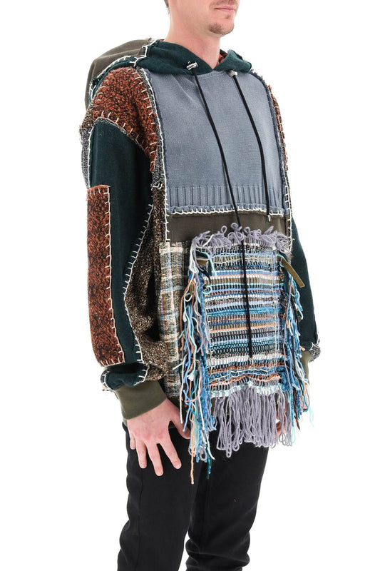 Multicolor Patchwork Hoodie In Green